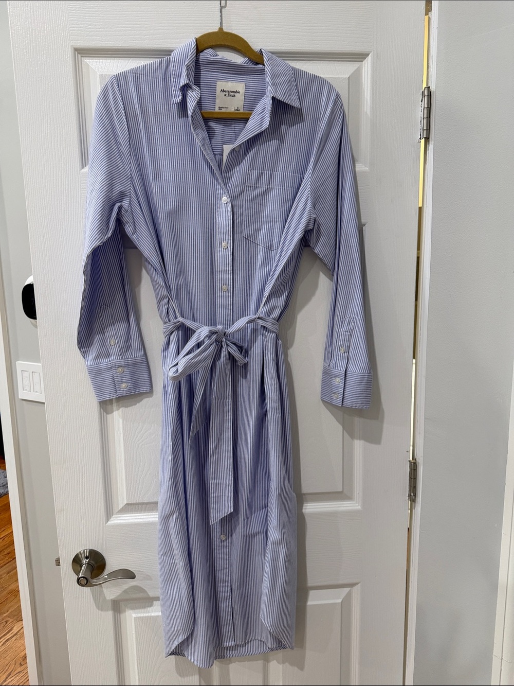 Abercrombie & Fitch Blue and White Striped Tie-Waist Shirt Dress BNWT size small